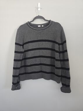 GAP Gray Black Striped Roll Neck Cotton Sweater Women’s Large